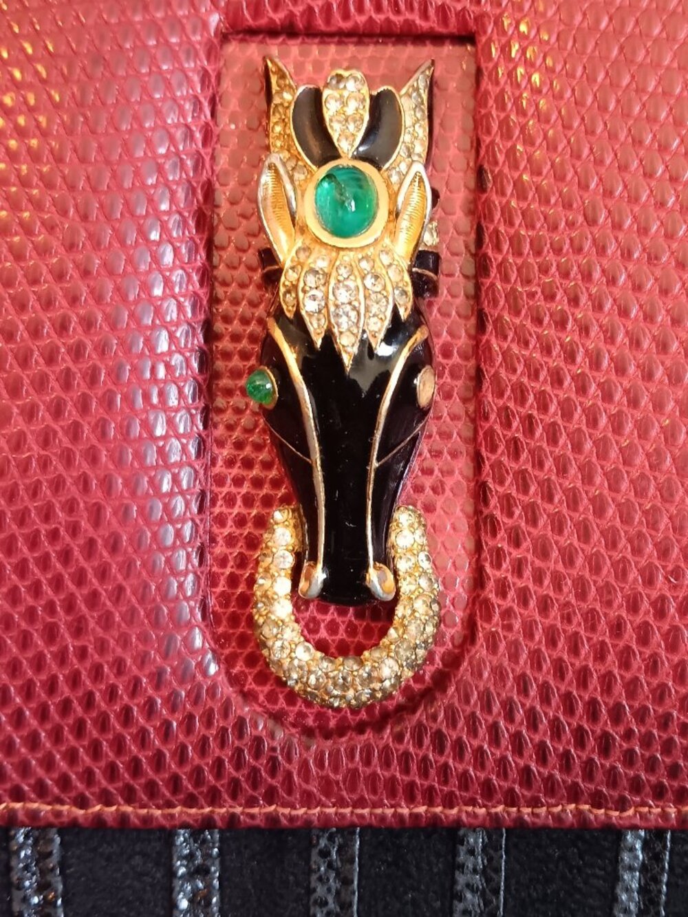 Rare Vintage Martin Van Schaak Black Suede & Red Leather Horse Head Clutch